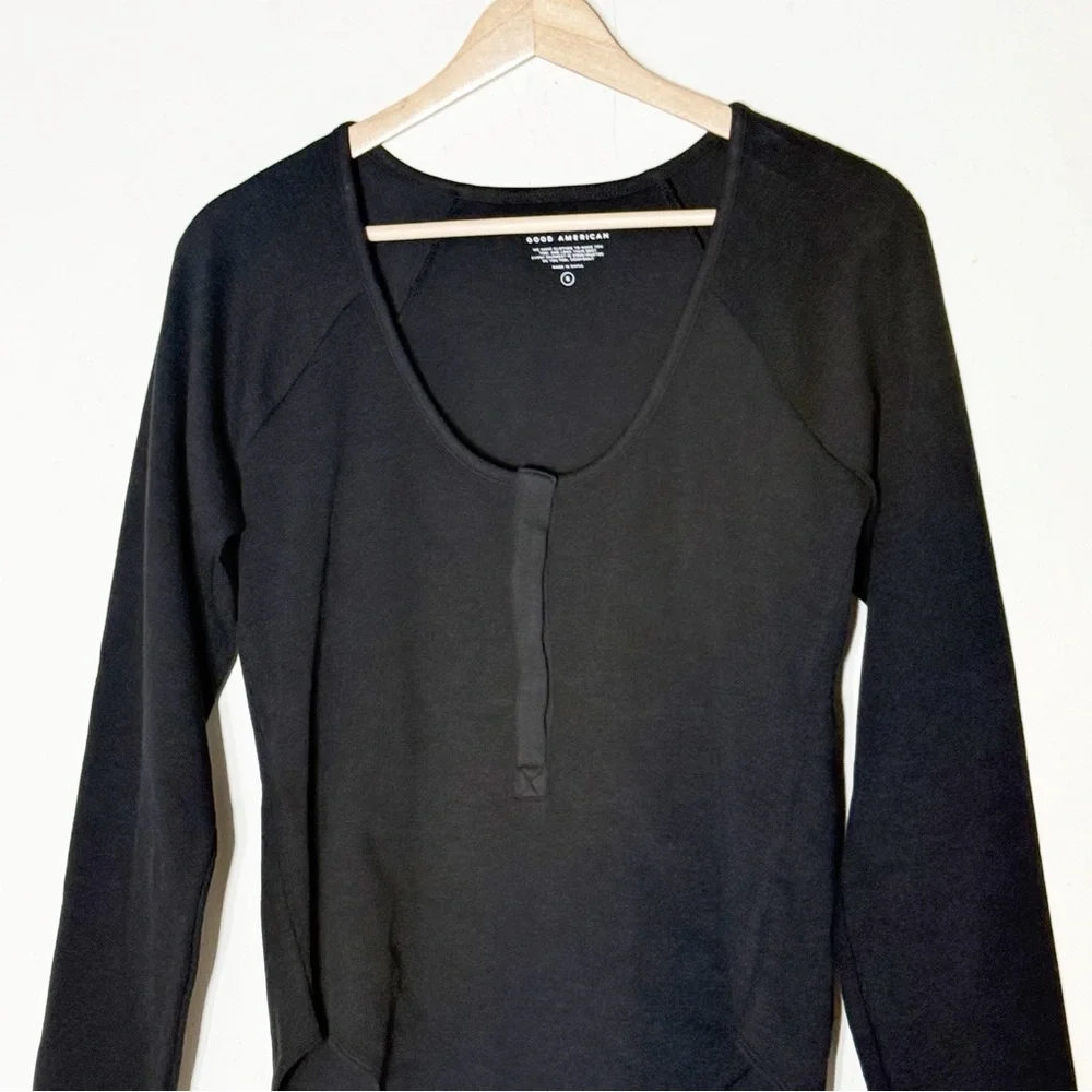 Good American The Feel Good Ribbed Henley Bodysuit Black Size 2XL NEW Sexy